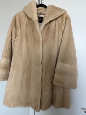 Women's Beige Hooded Mink Fur Coat